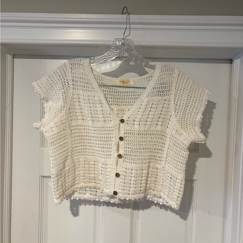 Rebellion Cream Crochet Button-Up Blouse - Picture 2 of 8